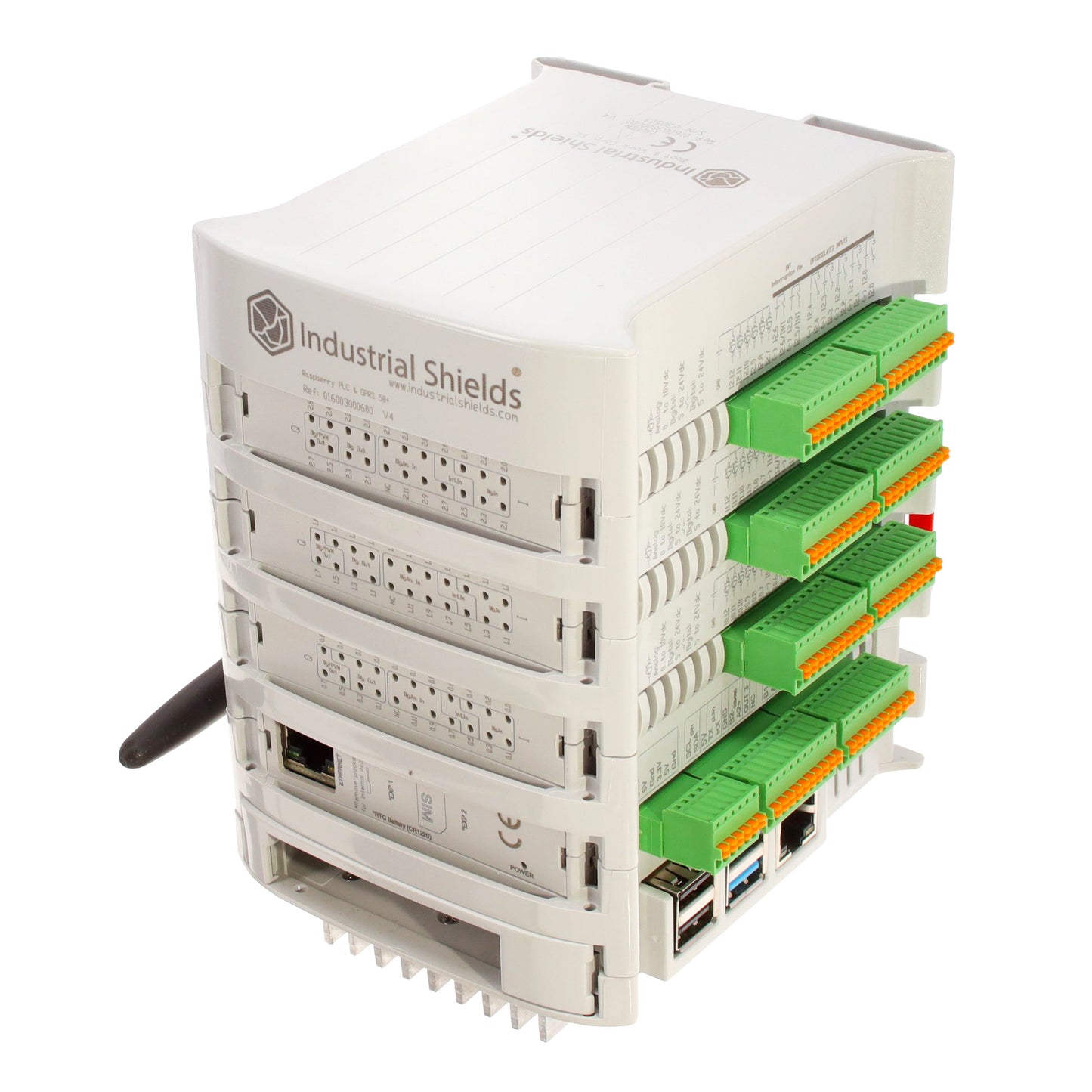 Industrial Shields 16003000600 - RASPBERRY PLC & GPRS 58 I/OS ANA 37 - Digital (21), Analog (16)