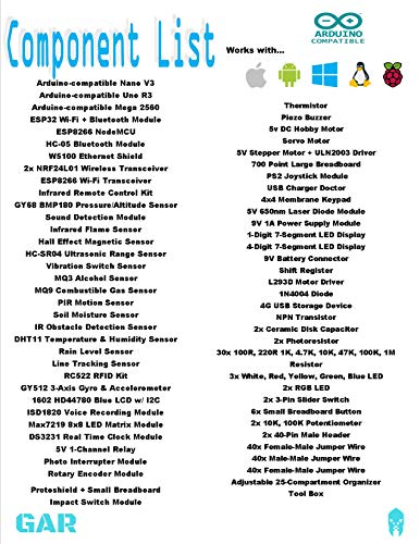 GAR Monster Starter Kit para Arduino Uno Mega Nano, juego completo avanzado, ESP32, ESP8266, 25 módulos de sensor, Bluetooth WiFi Ethernet para proyectos de robótica STEM