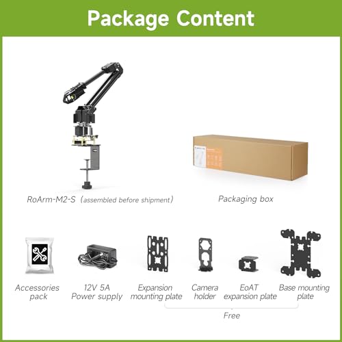 Waveshare Kit de brazo robótico, kit de robot de escritorio, servo de bus serie de alto par, basado en ESP32, 4-DOF, soporta expansión flexible y desarrollo secundario, control inalámbrico