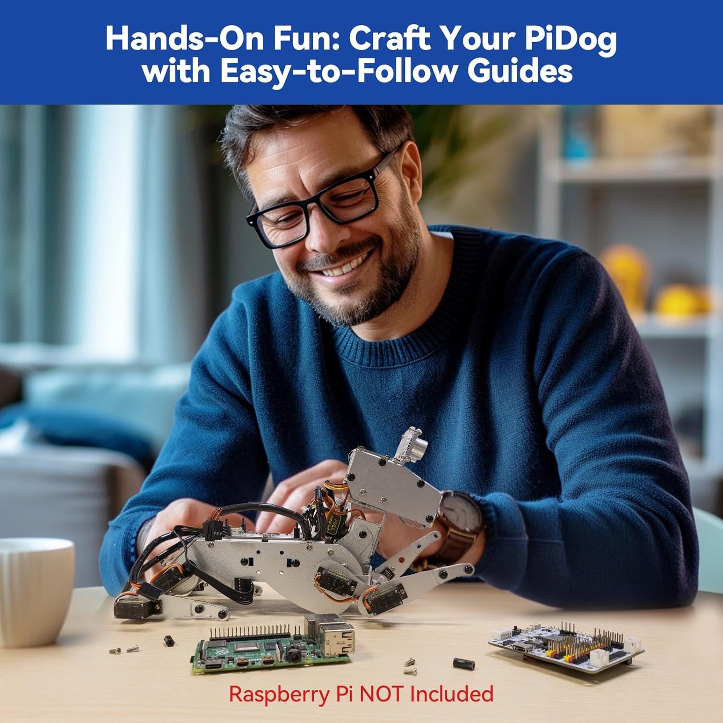 SunFounder PiDog AI Robot Dog Kit para Raspberry Pi 4/3B+/3B/Zero 2W, ChatGPT-4o habilitado con comando de voz y reconocimiento de video, control de aplicaciones, FPV, 12 servos, giroscopio, cámara,