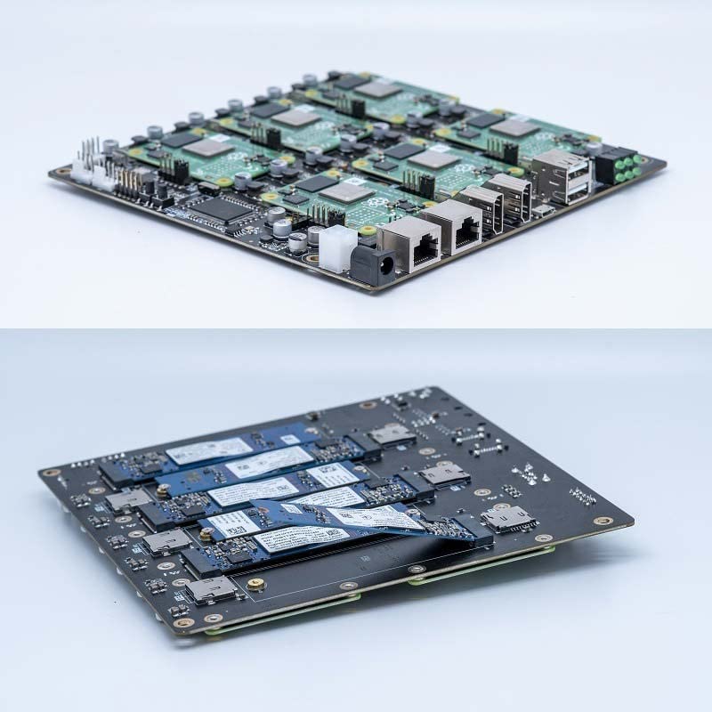 DeskPi Super6C para Raspberry Pi Compute Module 5/Raspberry Pi CM4 Cluster, Mini-ITX Board 6 RPI CM5/CM4 compatible, fuente de alimentación incluida