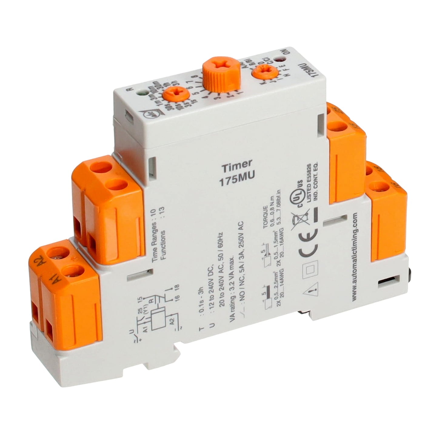 ATC-Diversified Electronics 175MU 175MU Riel DIN Relé mecánico 0.1 seg ~ 3 h 3A a 250VCA