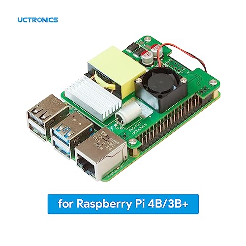 UCTRONICS PoE+ Sombrero para Raspberry Pi, 5V 4.5A Max IEEE802.3af/at Queja Power Over Ethernet con ventilador de refrigeración para Raspberry Pi 4B/3B+