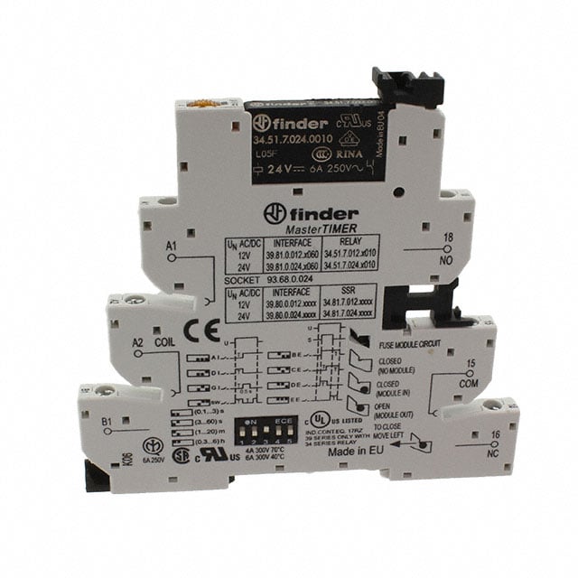 Finder Relays, Inc. 39.81.0.024.0060 39 Riel DIN Relé mecánico 0.1 seg ~ 6 h 6A a 250VCA