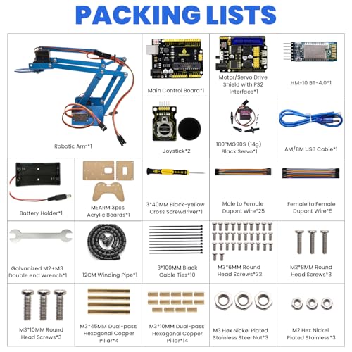 KEYESTUDIO Kit de inicio de brazo robot para Arduino, 4DOF brazo robótico de codificación electrónica para niños y adultos, para aprender robótica, compatible con control PS2 Joypad, control remoto