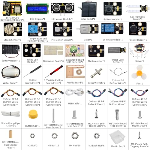 KEYESTUDIO Kit de inicio inteligente de granja de control IoT para Arduino ESP32, kit de programación electrónica compatible con tutoriales en línea Arduino Scratch, kit de sensor de bricolaje STEM