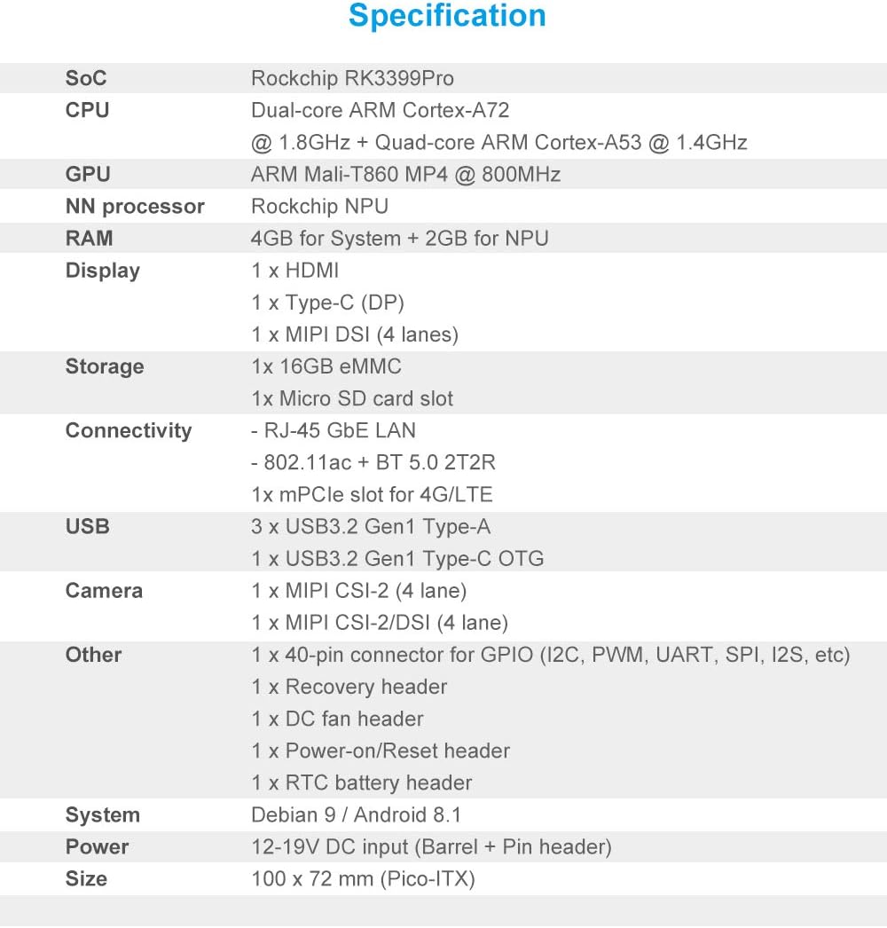 Tinker Edge T, Mismo SOM que Coral Dev Board,1GB RAM+8GB eMMC
