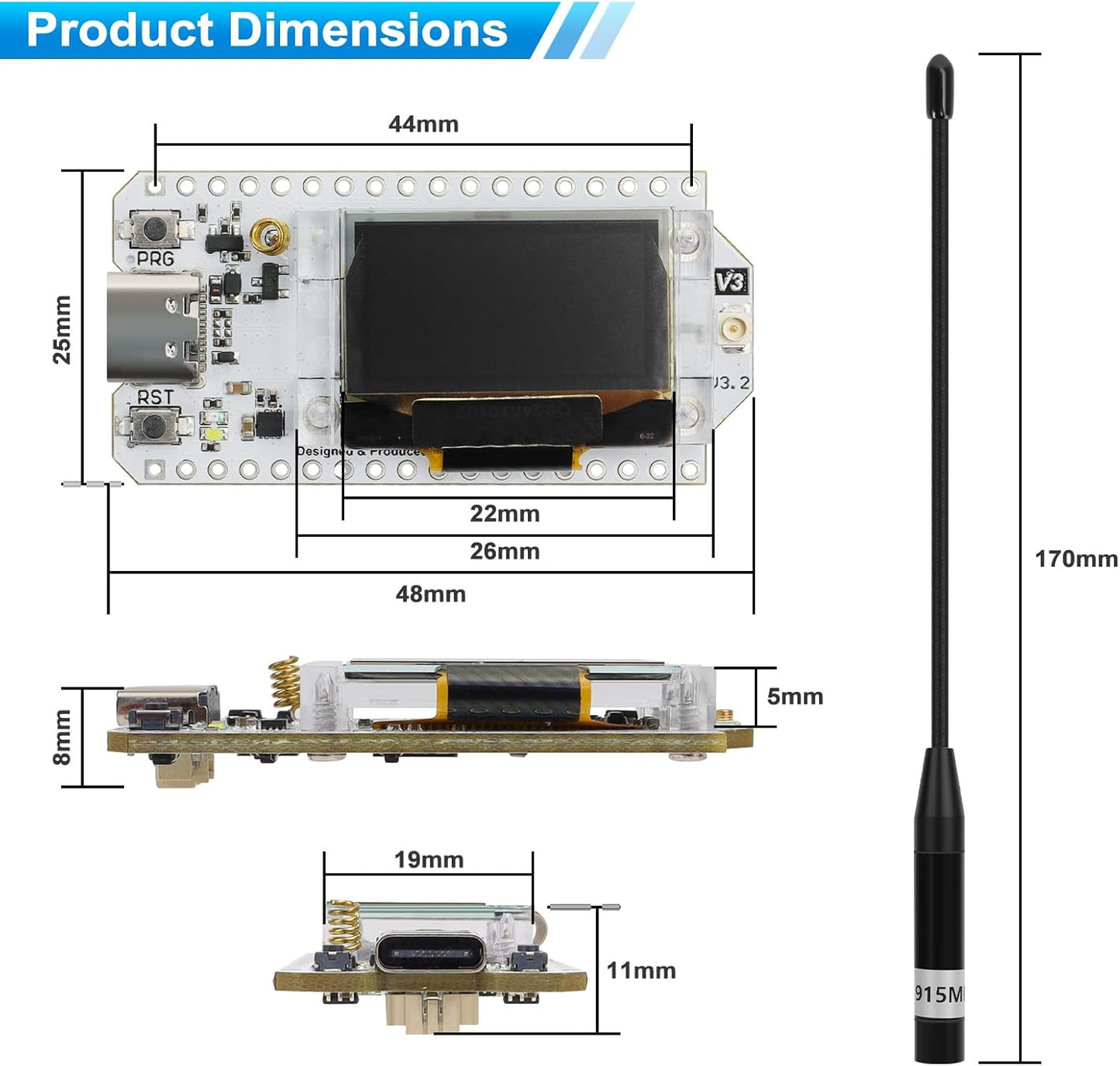 ESP32 LoRa V3 Placa de módulo con batería de 3000 mAh - con antena de 915 MHz y dispositivos de carcasa SX1262 LoRa V3 para Meshtastic Arduino LoRawan IOT