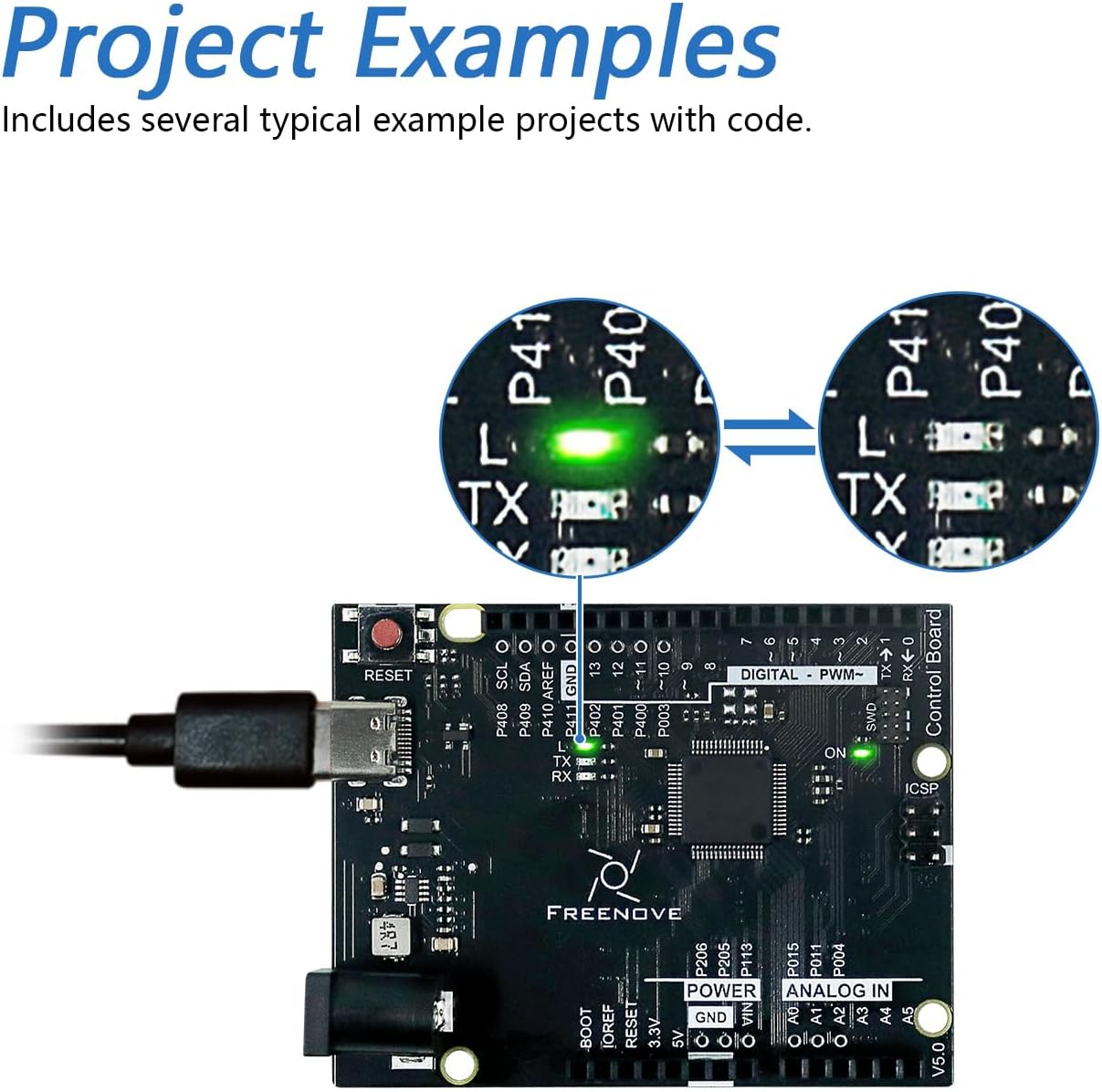 Freenove Tablero de control V5 Rev4 WiFi (compatible con Arduino IDE), microcontrolador Arm Cortex-M4, ESP32-S3 integrado, matriz LED, conector USB-C, proyectos de ejemplo y tutorial de código