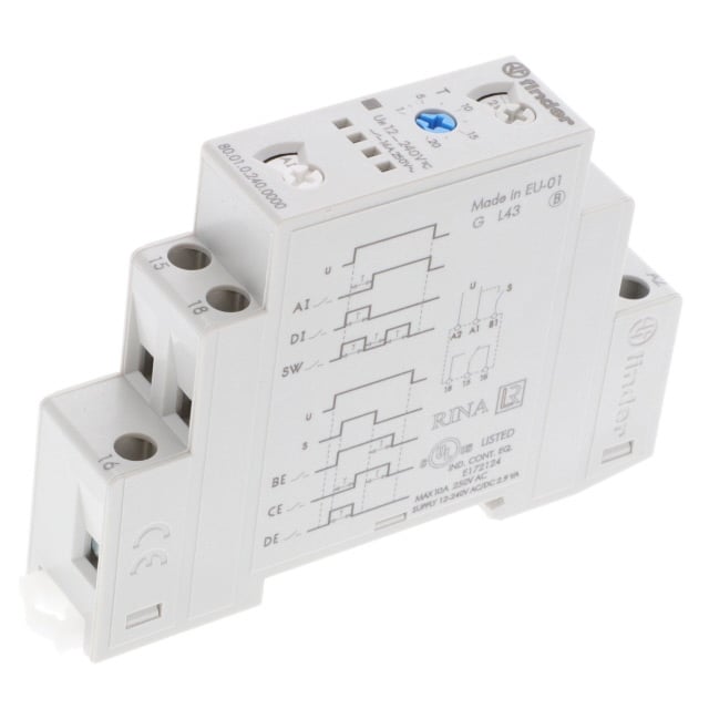 Finder Relays, Inc. 80.01.0.240.0000 80 Riel DIN Relé mecánico 0.1 seg ~ 24 h 16A a 250VCA
