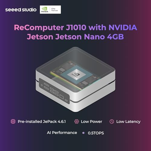 Seeed studio Dispositivo NVIDIA Jetson Nano Edge AI - Kit reComputer J1010, funda de aluminio, sistema Jetpack preinstalado. Mini PC con 0.5 TFLOPs (FP16), fuente de alimentación no incluida