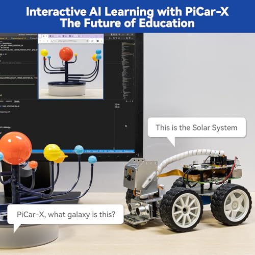 SunFounder PiCar-X AI Video Robot Kit de coche para Raspberry Pi 5/4/3B+/3B, ChatGPT-4o habilitado con reconocimiento de video, pitón, arañazos, cámara, micrófono, batería recargable (RPI no incluida)