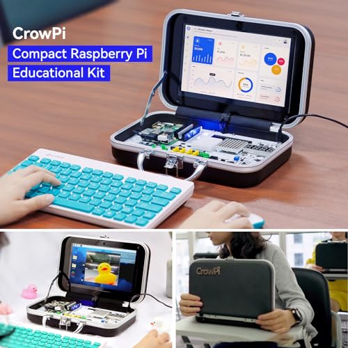 ELECROW Kit para Raspberry Pi 5 8GB, con Pi 5 8GB de una sola placa, Crowpi Pi 5 Kit de funda con pantalla de 9 pulgadas, compatible con Raspberry Pi 5 Kit de programación de aprendizaje con sensores