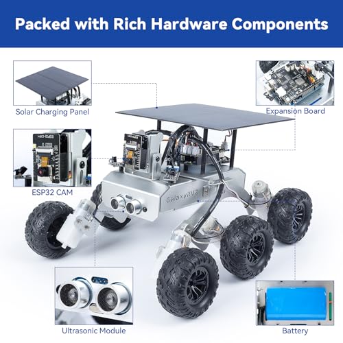 SunFounder Kit GalaxyRVR Mars Rover, kit de auto robot de video inteligente compatible con Arduino Uno R3 con ESP32 CAM para imágenes FPV en tiempo real, placa R3 y baterías recargables incluidas