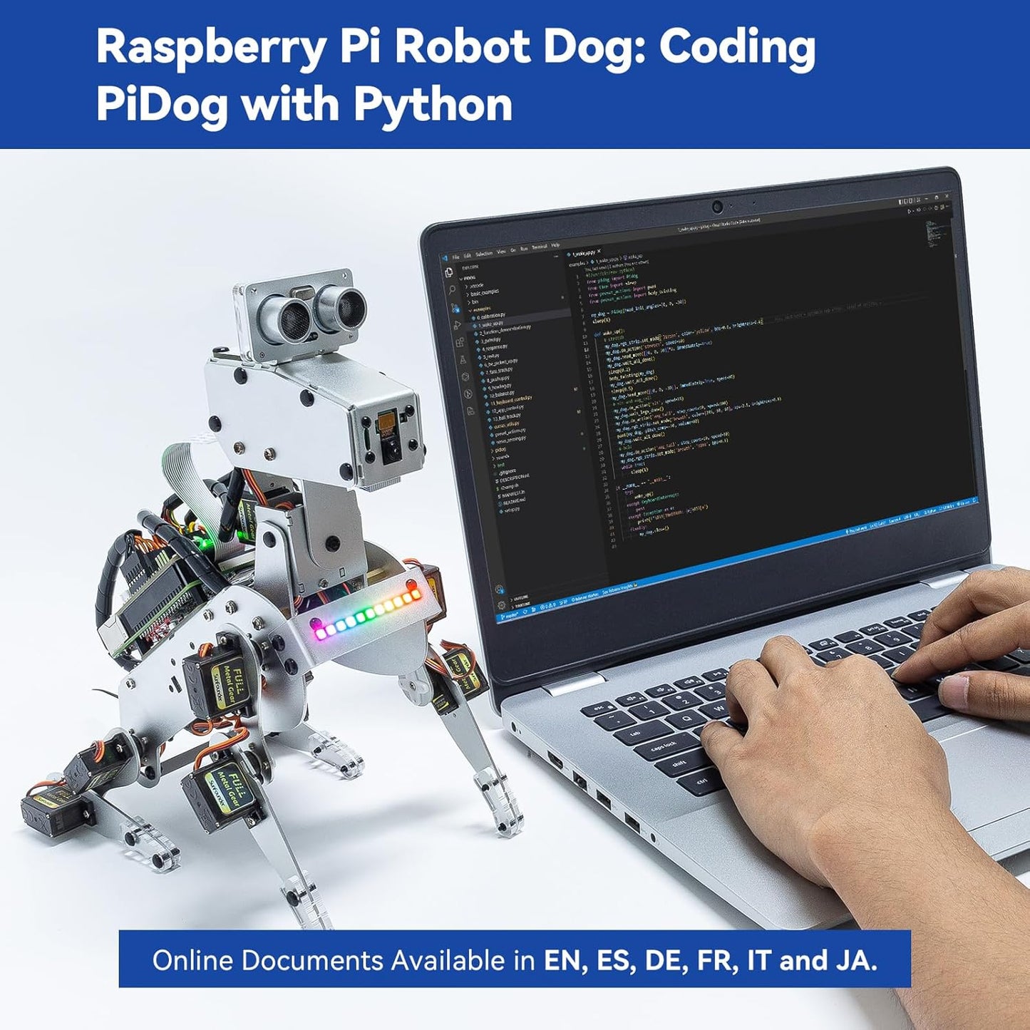 SunFounder PiDog AI Robot Dog Kit para Raspberry Pi 4/3B+/3B/Zero 2W, ChatGPT-4o habilitado con comando de voz y reconocimiento de video, control de aplicaciones, FPV, 12 servos, giroscopio, cámara,