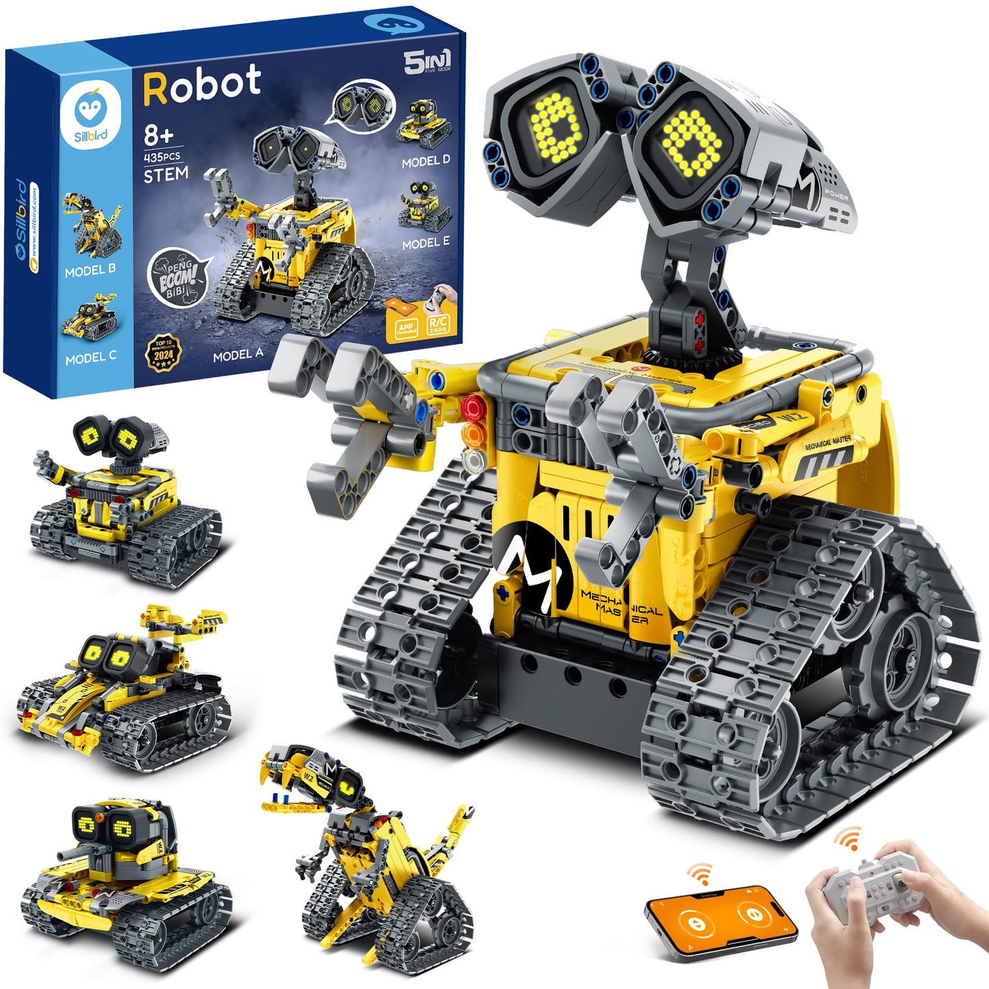 Sillbird Kit de construcción de robot con control remoto para niños de 8 a 14 años, juguete técnico de robótica de codificación STEM, regalos creativos de cumpleaños para niños, modelos 5 en 1
