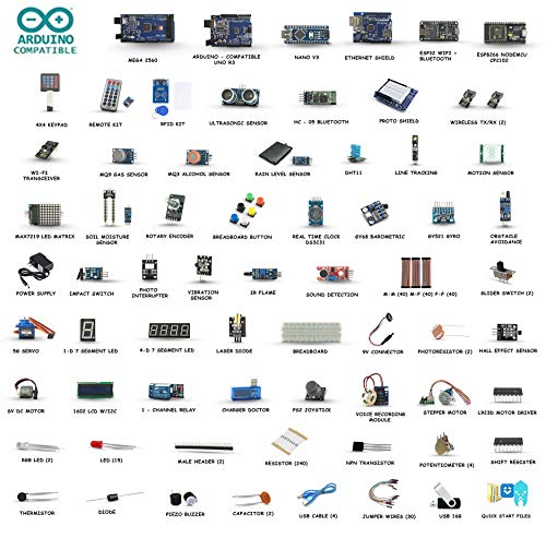 GAR Monster Starter Kit para Arduino Uno Mega Nano, juego completo avanzado, ESP32, ESP8266, 25 módulos de sensor, Bluetooth WiFi Ethernet para proyectos de robótica STEM
