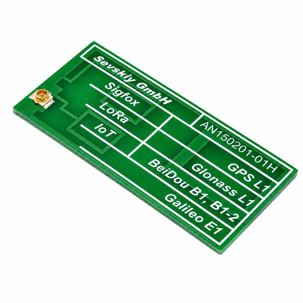 Sevskiy GmbH AN150201-01H AN150201 802.15.4, BlueTooth, celular, ISM general, Navegación, WiFi UHF (300MHz ~ 1GHz), UHF (1GHz ~ 2GHz), UHF (2GHz ~ 3GHz)