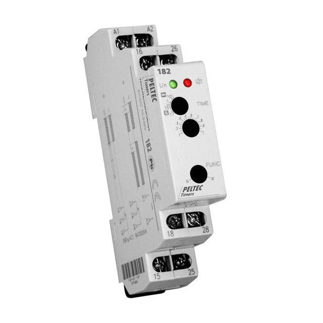 Peltec Timers and Controls 182 100 Riel DIN Relé mecánico 0.1 seg ~ 10 min 8A a 250VCA/24VCC