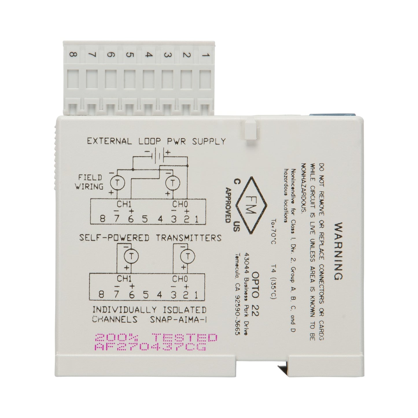Opto 22 SNAP-AIMA-I SNAP Input, Output (I/O) Module SNAP Series