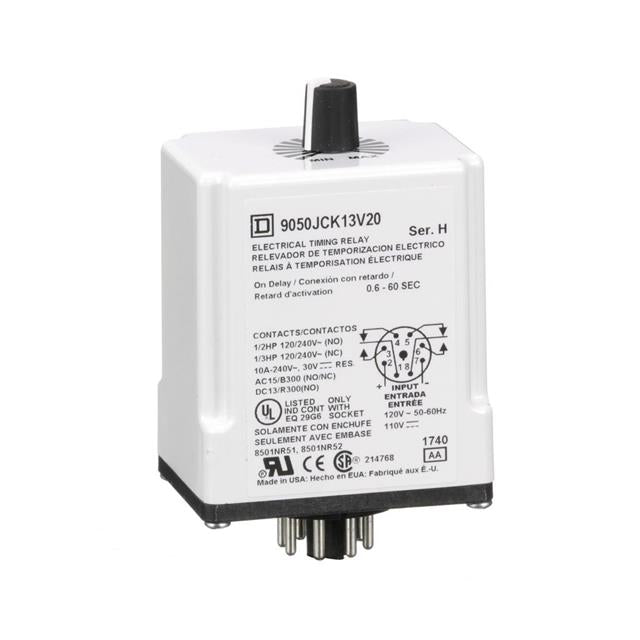 Schneider Electric 9050JCK13V20 Square D JCK Para enchufe Relé mecánico 0.6 ~ 60 seg 10A a 240VCA