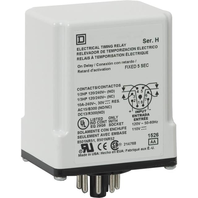 Schneider Electric 9050JCK1F180V14 Square D JCK Para enchufe Relé mecánico Fijo, 180 seg 10A a 240VCA