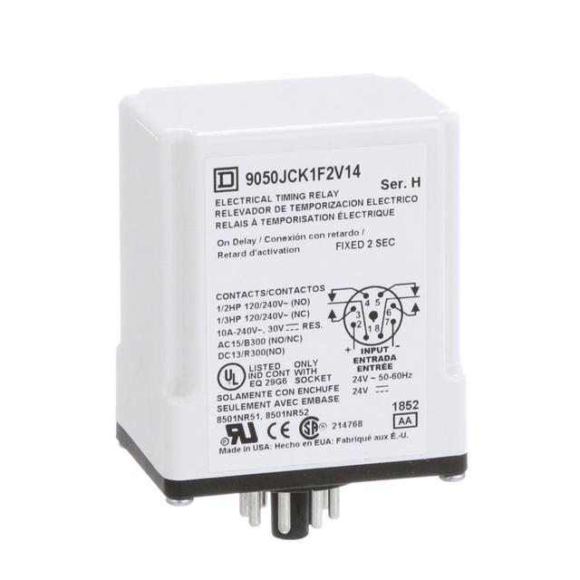 Schneider Electric 9050JCK1F2V14 Square D JCK Para enchufe Relé mecánico Fijo, 2 seg 10A a 240VCA