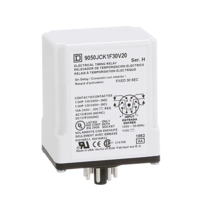 Schneider Electric 9050JCK1F30V20 Square D JCK Para enchufe Relé mecánico Fijo, 30 seg 10A a 240VCA