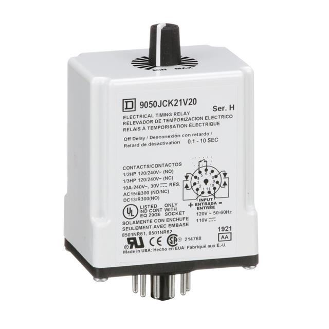 Schneider Electric 9050JCK21V20 Square D JCK Para enchufe Relé mecánico 0.1 ~ 10 seg 10A a 240VCA