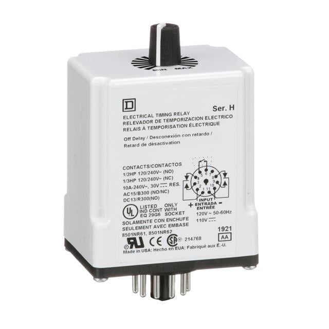 Schneider Electric 9050JCK22V20 Square D JCK Para enchufe Relé mecánico 0.3 ~ 30 seg 10A a 240VCA