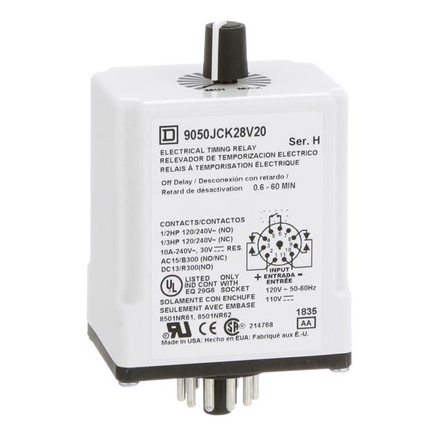 Schneider Electric 9050JCK28V20 Square D JCK Para enchufe Relé mecánico 0.6 min ~ 60 min 10A a 240VCA