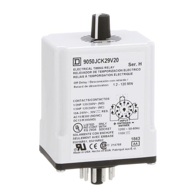 Schneider Electric 9050JCK29V20 Square D JCK Para enchufe Relé mecánico 1.2 min ~ 120 min 10A a 240VCA