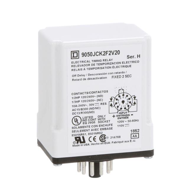 Schneider Electric 9050JCK2F2V20 Square D JCK Para enchufe Relé mecánico Fijo, 2 seg 10A a 240VCA