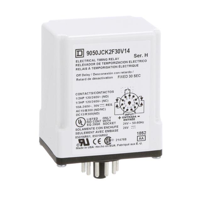 Schneider Electric 9050JCK2F30V14 Square D JCK Para enchufe Relé mecánico Fijo, 30 seg 10A a 240VCA