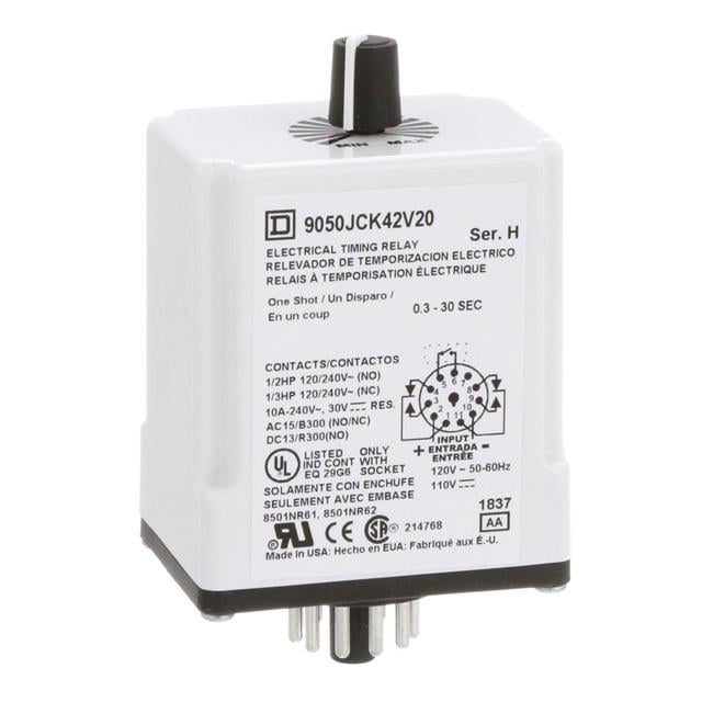 Schneider Electric 9050JCK42V20 Square D JCK Para enchufe Relé mecánico 0.3 ~ 30 seg 10A a 240VCA