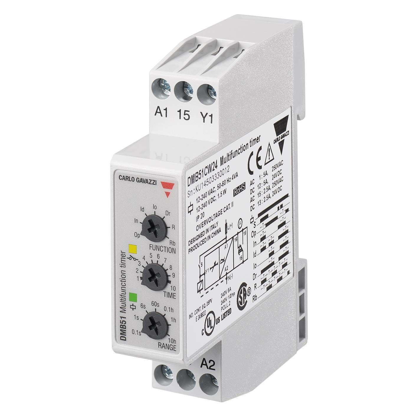 Carlo Gavazzi Inc. DMB51CM24 DMB51 Riel DIN Relé mecánico 0.1 seg ~ 100 h 5A a 250VCA