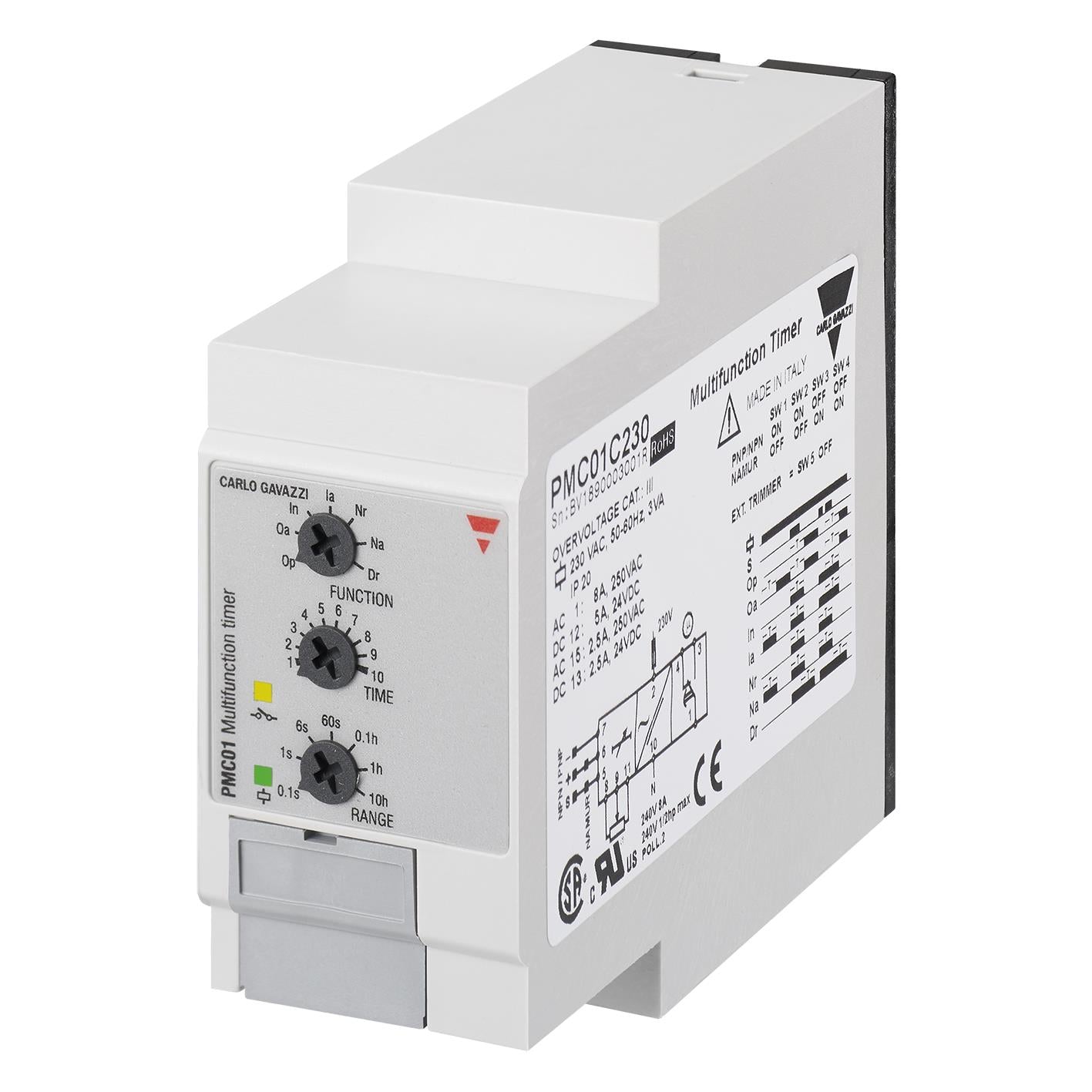 Carlo Gavazzi Inc. PMC01C724 PMC01 Para enchufe Relé mecánico 0.1 seg ~ 100 h 8A a 250VCA