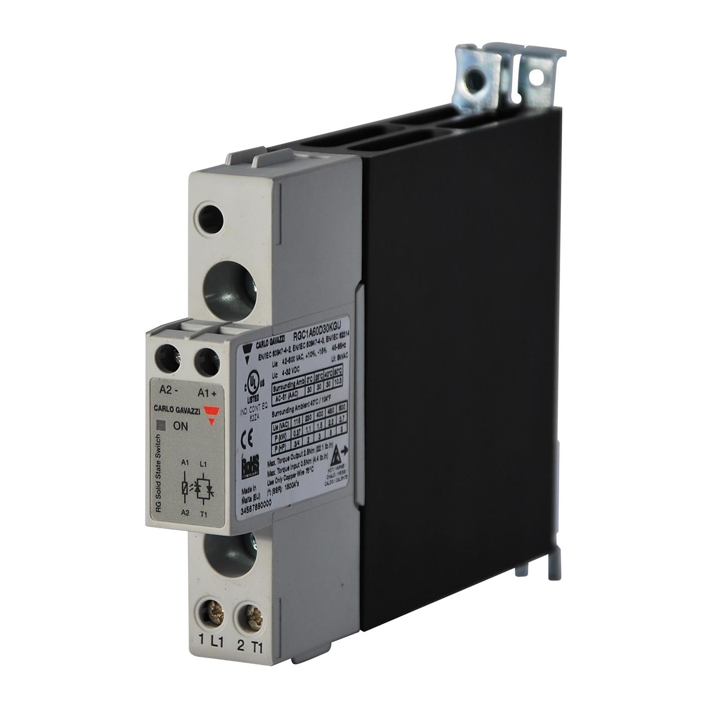 Carlo Gavazzi Inc. RGC1A23D20KGU RGC Montaje de chasis, Riel DIN SPST-NO (Normalmente abierto) (1 Forma A)