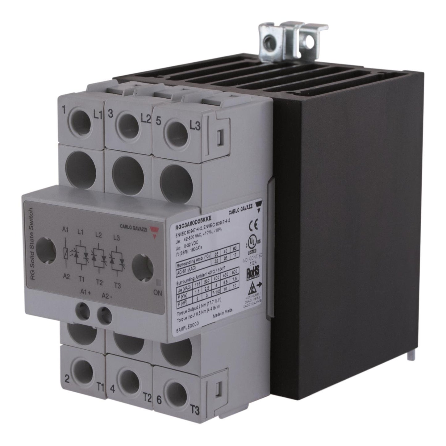 Carlo Gavazzi Inc. RGC3A60D25KKE RGC3 Montaje de chasis, Riel DIN 3PST-NO (Normalmente abierto) (3 Forma A)