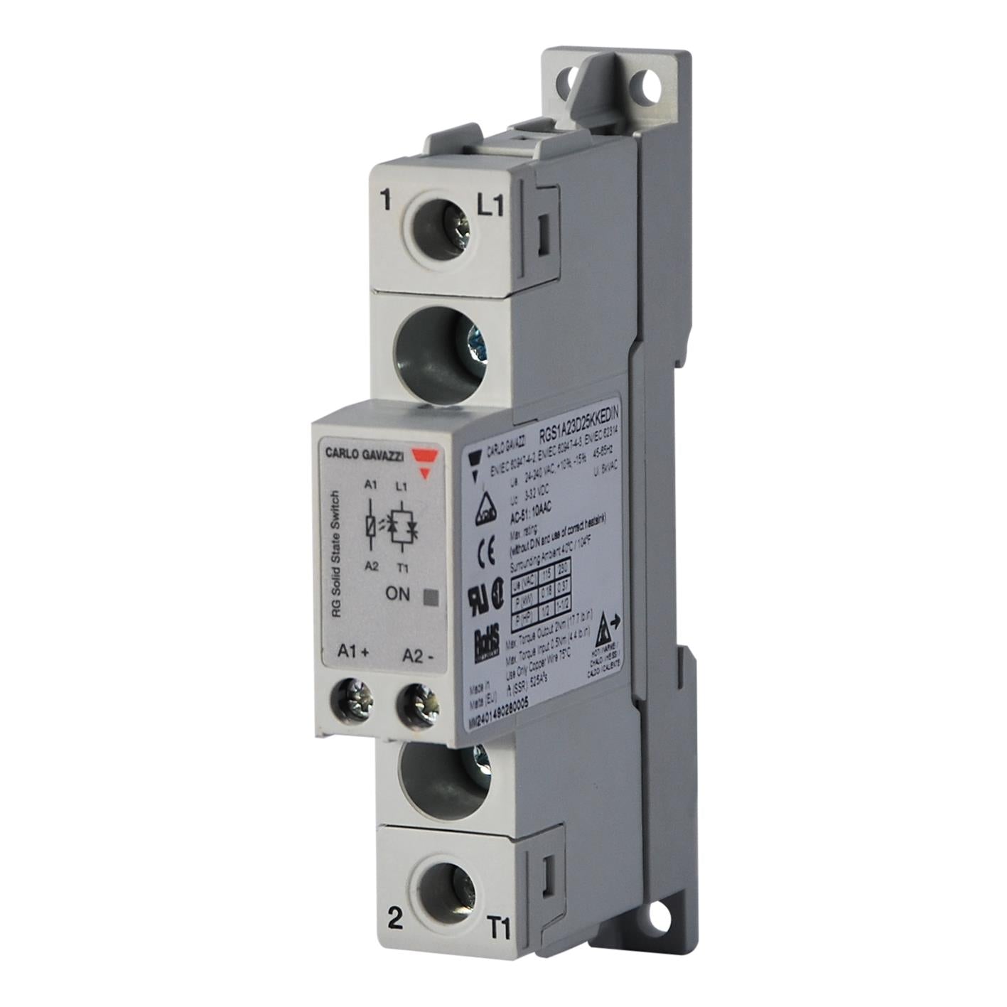 Carlo Gavazzi Inc. RGS1A23D25KKEDIN RGS1 Riel DIN SPST-NO (Normalmente abierto) (1 Forma A)