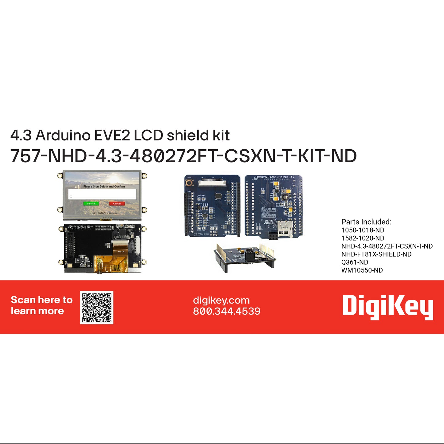 DigiKey Kit (VA) NHD-4.3-480272FT-CSXN-T-KIT AVR® ATmega 4.3 ARDUINO EVE2 LCD SHIELD KIT