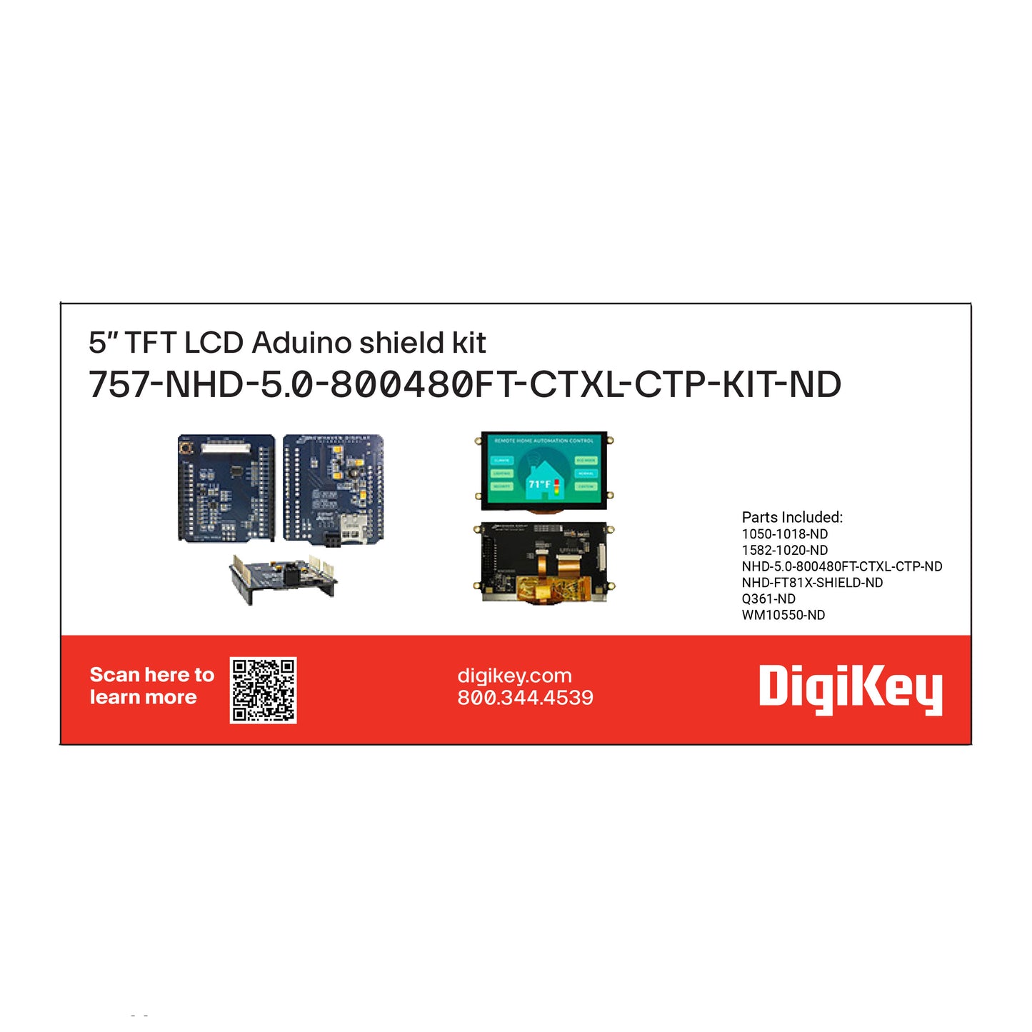 DigiKey Kit (VA) NHD-5.0-800480FT-CTXL-CTP-KIT AVR® ATmega 5 TFT LCD ARDUINO SHIELD KIT