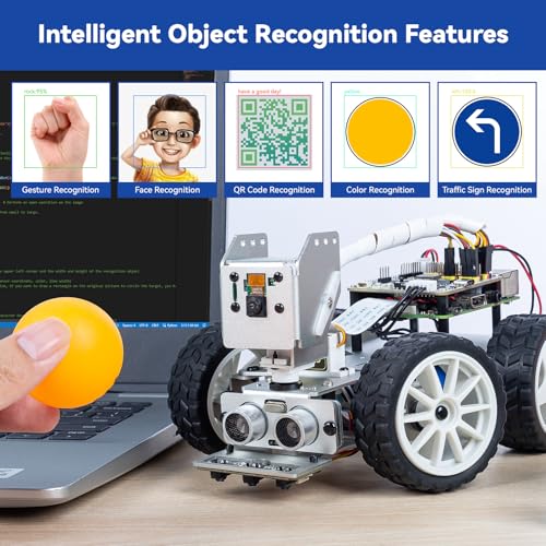 SunFounder PiCar-X AI Video Robot Kit de coche para Raspberry Pi 5/4/3B+/3B, ChatGPT-4o habilitado con reconocimiento de video, pitón, arañazos, cámara, micrófono, batería recargable (RPI no incluida)