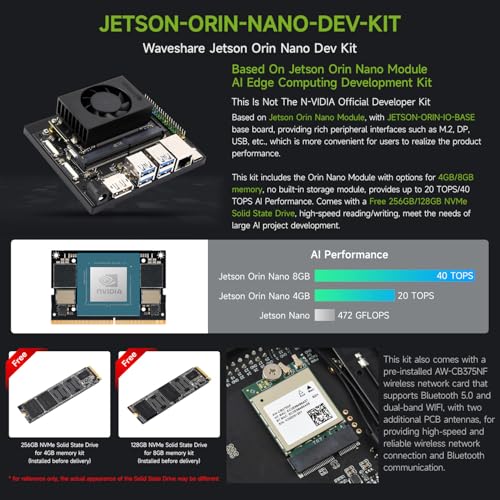 Waveshare Jetson Orin Nano AI Development Kit para sistemas integrados y Edge 8GB Memoria Jetson Orin Nano Module (5 artículos)