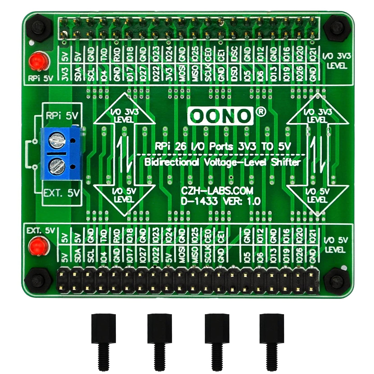 RPi 3.3V a 5V 26 E/S Módulo de cambio de nivel de voltaje bidireccional para Raspberry Pi, convertidor de nivel lógico