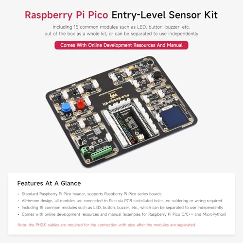 Waveshare Raspberry Pi Pico Entry-Level Sensor Kit, Including Pico Expansion Board and 15 Common modules, All-in-one Design, Bundle with ESP32-S3-Pico-M + Sensor Kit (6 Items)