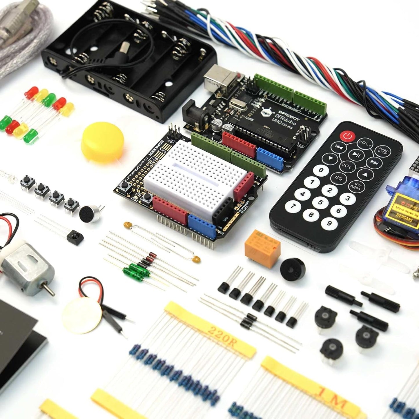 DFROBOT UNO R3 Kit de inicio completo para Arduino con tutorial detallado - Compatible con Arduino UNO R3 y Arduino IDE para electrónica y aprendizaje de programación Arduino