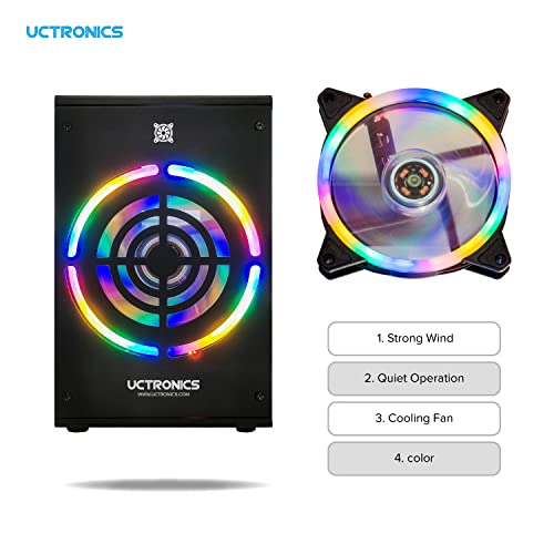 UCTRONICS Caja de clúster de escritorio para Raspberry Pi, hasta 4 Pis y SSD de 2.5", bandejas frontales extraíbles, ventilador de refrigeración LED de 4.7 in para Raspberry Pi 5/4B/3B+/3B