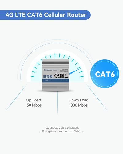 Teltonika RUT360100100 - Router celular industrial 4G LTE Cat6, enrutador Wi-Fi 4G LTE con DI/DO, VPN avanzada, certificado por Verizon/AT&T/T-Mobile
