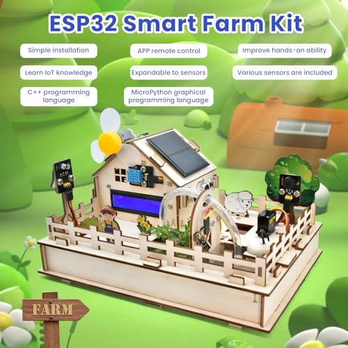 KEYESTUDIO Kit de inicio inteligente de granja de control IoT para Arduino ESP32, kit de programación electrónica compatible con tutoriales en línea Arduino Scratch, kit de sensor de bricolaje STEM
